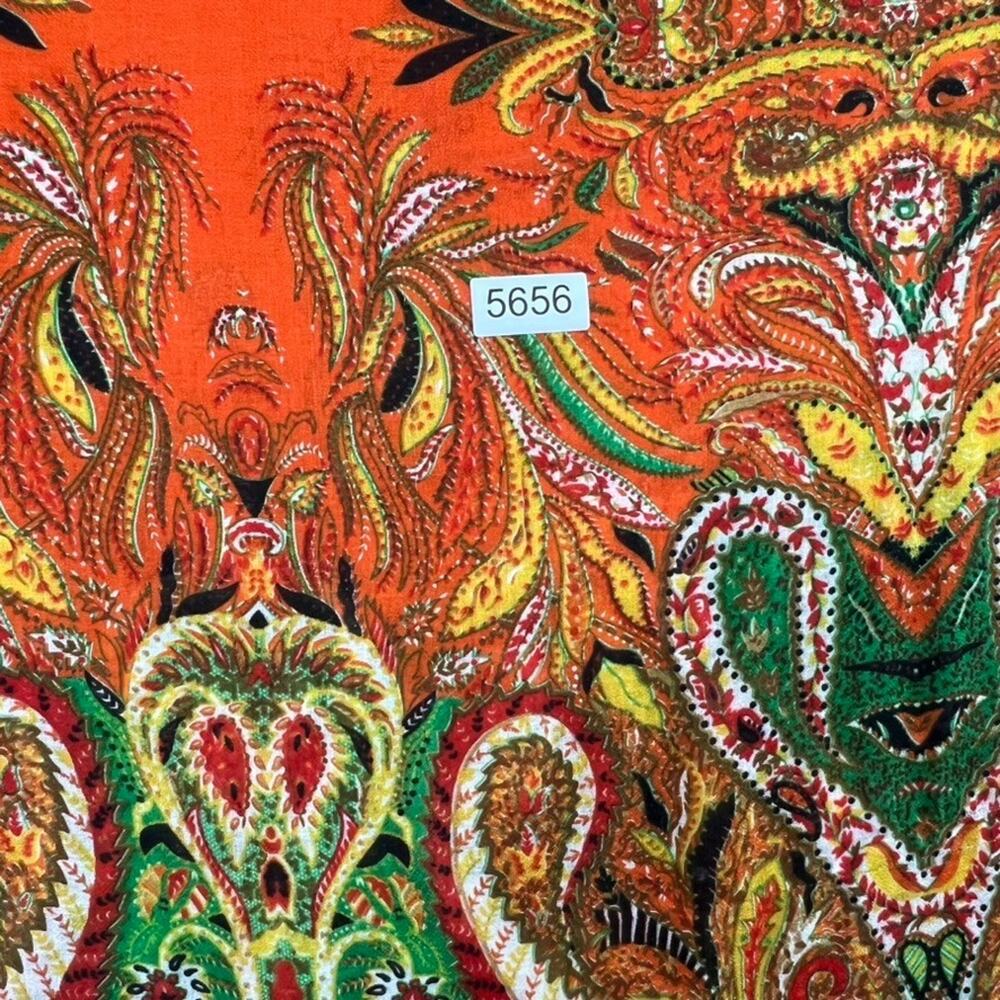 Scarf Wrap Shawl Floral XL Long Orange Green Vtg Viscose - Picture 8 of 8